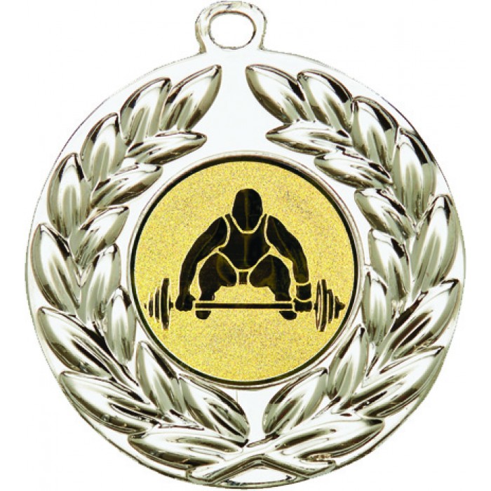 SILVER 50MM WEIGHTLIFTING MEDAL